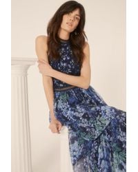 Oasis - Petite Lace Halter Floral Tiered Midi Dress - Lyst