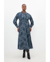Karen Millen - Plus Size Denim Floral Jacquard Woven Midi Dress - Lyst