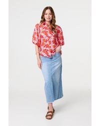 Izabel London - Leaf Print 1/2 Puff Sleeve Blouse - Lyst