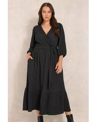 Evans - Crinkle Wrap Midi Dress - Lyst