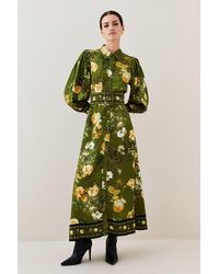 Karen Millen - Lydia Millen Petite Floral Belted Woven Midi Shirt Dress - Lyst