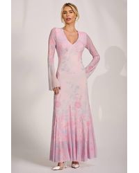Jolie Moi - Long Sleeve Godet Mesh Maxi Dress - Lyst