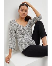 Dorothy Perkins - Petite Mono Ditsy Button Up Blouse - Lyst
