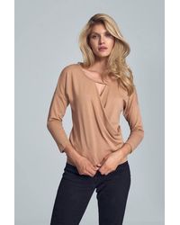 Love Lace - Elegant Envelope Neck Short Blouse With Piping - Lyst
