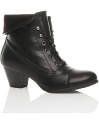 AJVANI - Mid Cuban Heel Pixie Lace Up Granny Ankle Boots - Lyst