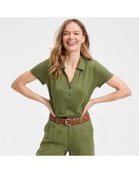 Lands' End - Petite Linen Blend Button Front Polo - Lyst