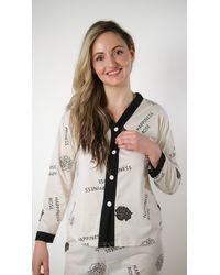 The Colourful Aura - White Black Rose Print Full Sleeve Cotton Nightwear Women Pyjama Set - Lyst