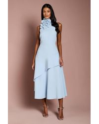 Coast - Petite High Neck Corsage Detail Midi Dress - Lyst
