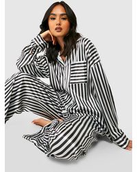 Boohoo - Oversized Contrast Stripe Satin Pajama Shirt & Pants Set - Lyst