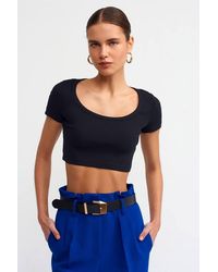 Dilvin - Ribbed Crop T-Shirt - Lyst