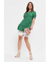 Dorothy Perkins - Green Ditsy Button Front Tunic Top - Lyst
