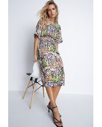 Warehouse - Abstract Smudge Multi Stitch Belted Soft Shift Dress - Lyst