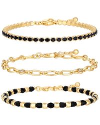 Mood - Gold Black Bead And Celestial Chain Bracelet - Pack Of 3 - Lyst