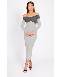 Little Mistress - Monochrome Striped Textured Midaxi Dress - Lyst