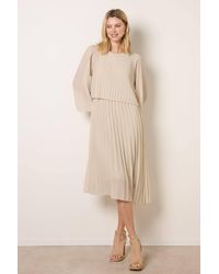 Blue Vanilla - Elasticated Waist Long Sleeve Round Neck Midi Dress - Lyst