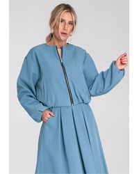 Love Lace - Short Cut Zip Front Casual Round Neck Jacket - Lyst