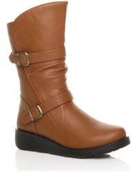 AJVANI - Low Wedge Heel Comfort Calf Biker Boots - Lyst