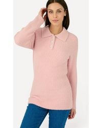 DAMART - Cosy Soft-Knit Long Sleeved Polo Collar Jumper With Jewelled Buttons - Lyst