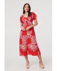 Izabel London - Floral Puff Sleeve A-Line Midi Dress - Lyst