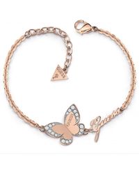 Guess - 'crystal Love Butterfly' Plated Stainless Steel Bracelet - Ubb78051-l - Lyst
