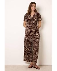 Blue Vanilla - Tropical Print Shirred Waist Elasticated V-Neck Jumpsuit - Lyst