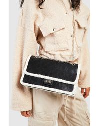 Boohoo - Shearling Trim Quilted Crossbody Bag - Lyst