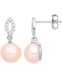 Jewelco London - Peach Pearl Cz Cats Eye Harvest Moon Drop Earrings - Lyst