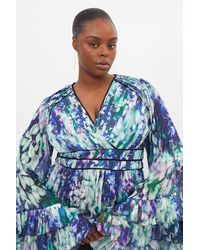 Karen Millen - Plus Size Floral Drama Kimono Woven Blouse - Lyst