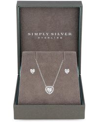 Simply Silver - Sterling Silver 925 Halo Heart Jewellery Set - Gift Boxed - Lyst