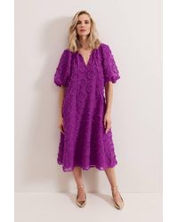 Phase Eight - Bella Textured Puff Sleeve Midi Dress - Lyst