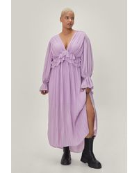 Nasty Gal - Plus Size V Neck Frill Detail Pleated Maxi Dress - Lyst