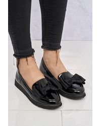 Miss Diva - Ada Bow Detail Cleated Flatform Sole Loafers - Lyst