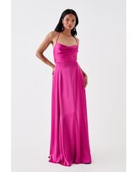 Coast - Petite Cowl Neck Satin Maxi Prom Dress With Strappy Back - Lyst