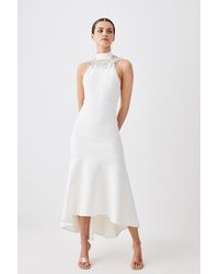 Karen Millen - Petite Diamante Trim Halter Bandage Midi Dress - Lyst