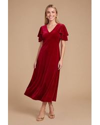 Dorothy Perkins - Petite Dp Luxe Velvet Double Flutter Midi Dress - Lyst