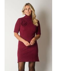 Solo - Knit Turtleneck Dress With Rosette Detail - Lyst
