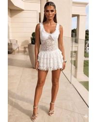 Stylewise - Lace Detail Sleeveless Bodycon Playsuit - Lyst