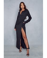 MissPap - Wrap Collared Split Leg Shirt Style Maxi Dress - Lyst
