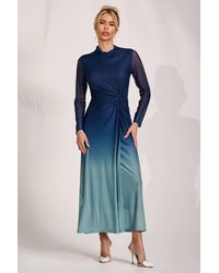 Jolie Moi - Petite Long Sleeve Mesh Maxi Dress - Lyst