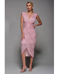 Jolie Moi - Sequin V Neck Ruched Wrap Bodycon Dress - Lyst