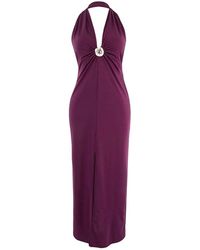 WOVCOR - Halterneck Plunge Ruched Knit Maxi Beach Dress W/ Accessory Detail - Lyst
