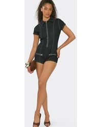 EGO - Fitted Short Sleeve Zip Denim Playsuit - Lyst