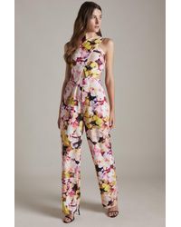 Karen Millen - Figure Form Floral Cross Front Woven Jumpsuit - Lyst