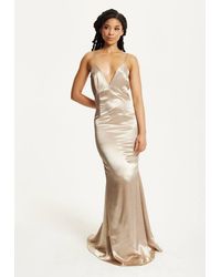 Liquorish - Satin Plunge Maxi Dress - Lyst