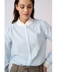 DAMART - Stripe Frill Neck Shirt - Lyst