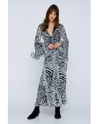 Nasty Gal - Animal Print Chiffon Long Sleeve Maxi Dress - Lyst