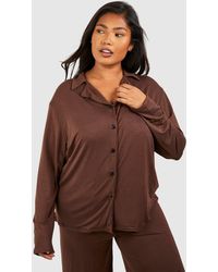 Boohoo - Plus Peached Jersey Long Sleeve Button Pj Shirt - Lyst
