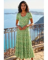 Roman - Floral Print Ruched Sleeve Midi Dress - Lyst