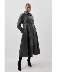 Karen Millen - Plus Size Faux Leather Long Sleeved Belted Midi Shirt Dress - Lyst
