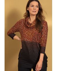 Klass - Animal Print Knitted Cowl Neck Tunic Top - Lyst